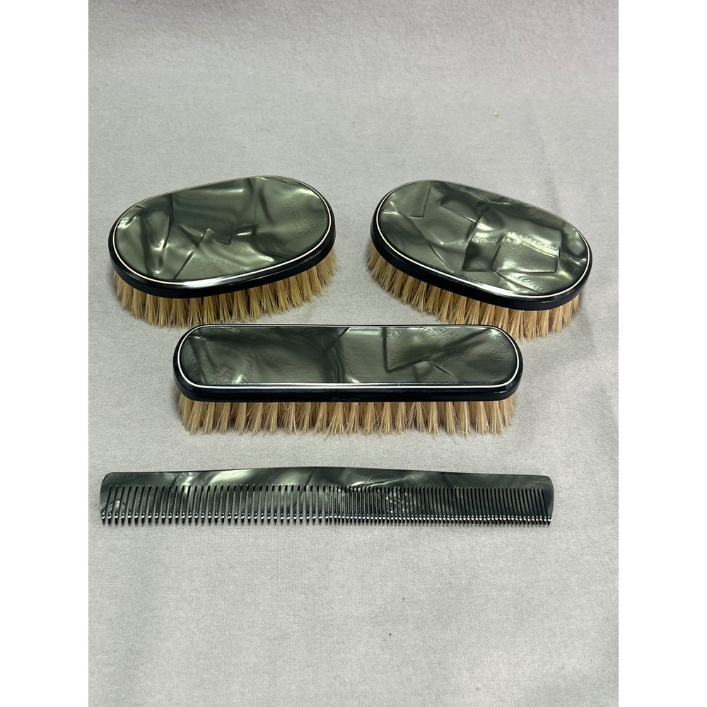 Dupont Pyralin Mens Grooming Set Green Celluloid Art Deco Vintage Vanity